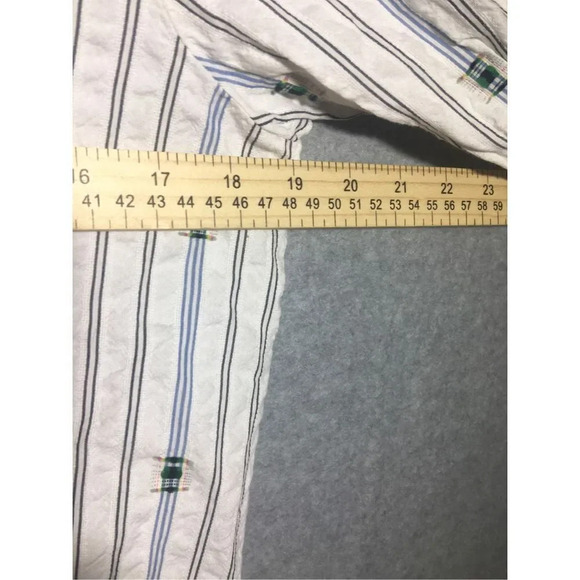 Womens Loft Button Up Shirt Square Detailing Cotton Novelty Print Striped Basic - Picture 3 of 4